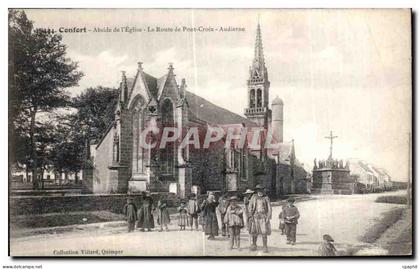 CPA Confort Abside de I Eglise La Route de Pont Croix Audierne Enfants Animee