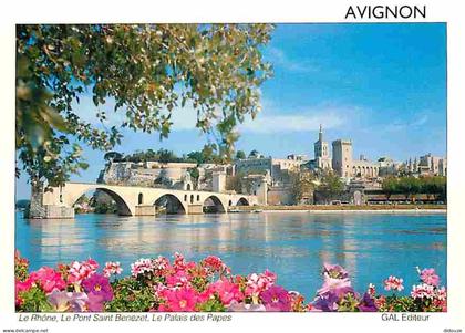 Carte Postale - 84 - Avignon - Le Rhône - Le Pont Saint Bénézet - Le Palais des Papes - Fleurs - CPM - Voir Scans Recto-