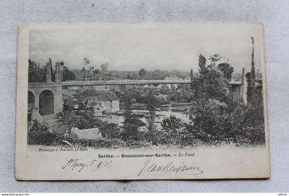 AB984/3, Cpa 1903, Beaumont sur Sarthe, le pont, Sarthe 72
