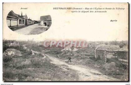 Beuvraignes CPA Rue de l'eglise et route de Tillolny apres le departs des allemands