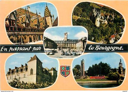 CPM En Passant par la Bourgogne Beaune l'Hotel Dieu Chateau de la Rochepot Dijon Palais des Ducs de Bourgogne