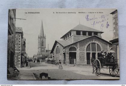 Cpa 1903, Brehal, l'église et la halle, Manche 50