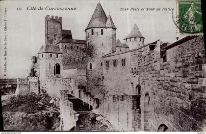 CPA Cite de Carcassonne Tour Pinte et Tour de Justice