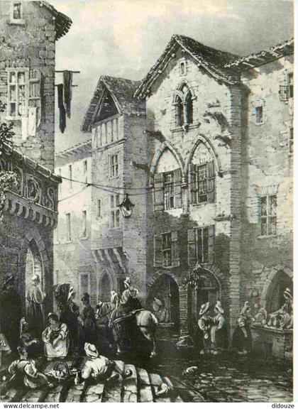 Carte Postale - 82 - Caylus - Lithographie sur le Caylus d'autrefois avec la maison des loups - Art Peinture - CPM - Voi