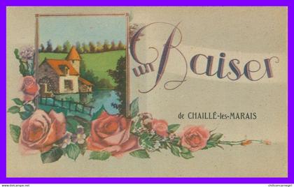 * Fantaisie - Illustration - Un Baiser de CHAILLE LES MARAIS - Fleurs - Etang - Moulin - Edit. ROB
