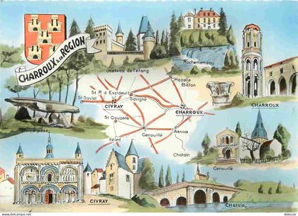 Carte Postale - 86 - Charroux - et sa Région - Multivues - illustration - Mention Photographie Véritable - Carte Dentelé