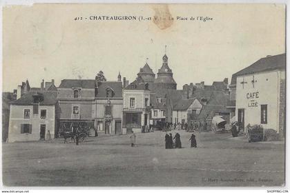 35 - Chateaugiron - La place de l'église - Café Lizé