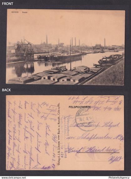 Postcard Denain France Industrial Canal Scene WWI Feldpost 1916