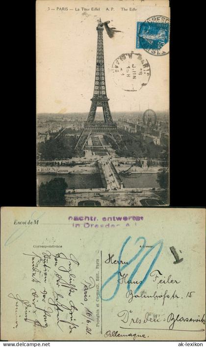 CPA Paris Eiffelturm Tour Eiffel Riesenrad Stadt 1921