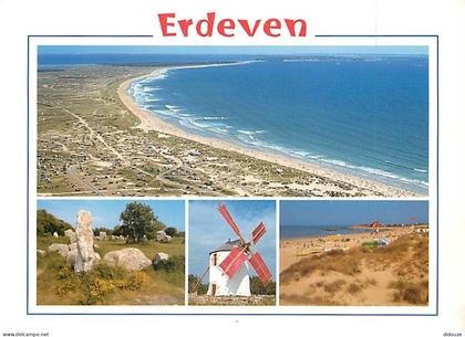 Carte Postale - 56 - Erdeven - La plage, les menhirs de Kerzérho, le moulin du Narbon et la plage de Kerhillio - Multivu