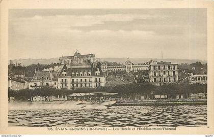CPA EVIAN-LES-BAINS.Les Hotels et l'Etablissement Thermal Hydravion Avion Aviation