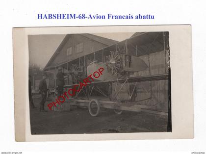 HABSHEIM-68-Avion Francais abattu-Aviation-FLIEGEREI-Aircraft-CARTE PHOTO Allemande-GUERRE 14-18-1 WK-MILITARIA-