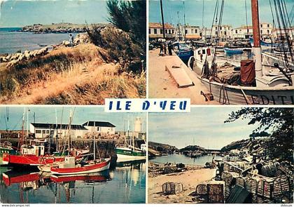 Carte Postale - 85 - Ile d'Yeu - Multivues - Bateaux - Casiers à homards - Moutons - Flamme Postale de l'Ile d'Yeu - CPM