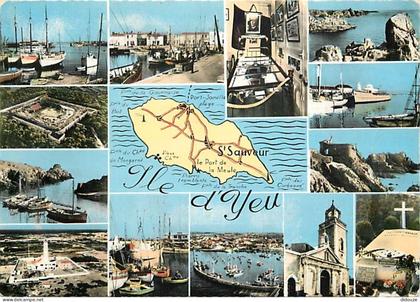 Carte Postale - 85 - Ile d'Yeu - Multivues - Carte Géographique - Flamme Postale de l'Ile d'Yeu - CPM - Voir Scans Recto