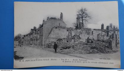 CPA  Marne - Jonchery-Sur-Vesle - Route Nationale et µAvenue de la Gare, après la retraite Allemande 1948