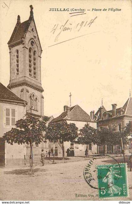 19 - Juillac - Place de l eglise - CPA - Oblitération de 1914 - Voir Scans Recto-Verso