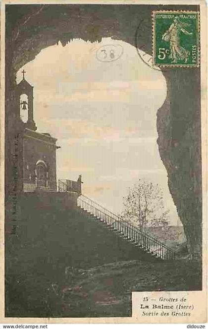 Carte Postale Ancienne - 38 - La Balme les Grottes - Grottes de La Balme - Sortie des Grottes - Oblitération ronde de 19