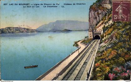 CPA Lac du Bourget Ligne de Chemin de Fer Chateau de Chatillon Le bout du Lac Le Colombler
