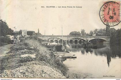 CPA 311 mantes les deux ponts de limay
