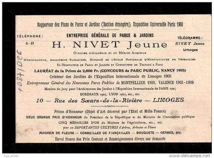 87 LIMOGES Carte Pub, Société Nivet, Entreprise Parcs & Jardins, Architecte Paysagiste, Horticulteur, Parc Valence,