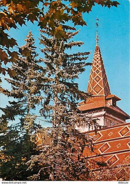 71 - Louhans - Le clocher de l'église Saint Pierre et sa toiture de tuiles polychromes - Flamme Postale de Louhans - CPM