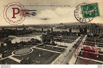 tres rare    paris vue sur la butte montmatre prise du louvre   Carte Postale Ancienne Aviation -