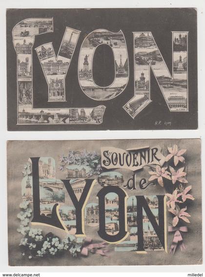 AC518 - LOT 2 CARTES LYON - Souvenir de LYON - LYON écriture - Multivues