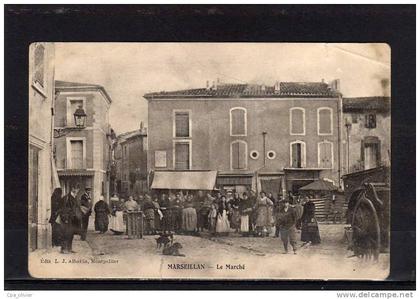 34 MARSEILLAN Marché, très animée, ed Albaille, 191? *** Etat ***