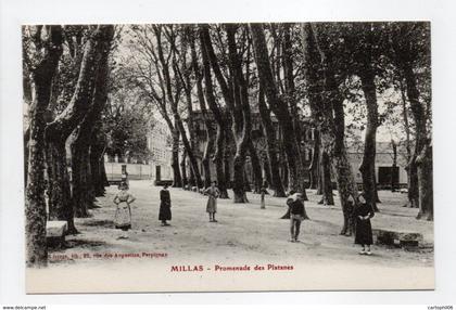 - CPA MILLAS (66) - Promenade des Platanes (avec personnages) - Edition Brun -