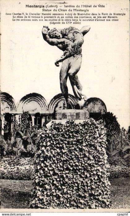 CPA Montargis Jardins de l'hotel de ville Statue du chien de Montargis
