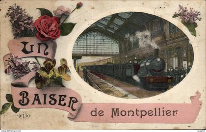 Montpellier - Un Baiser de Montpellier - train - zug - gare - CPA