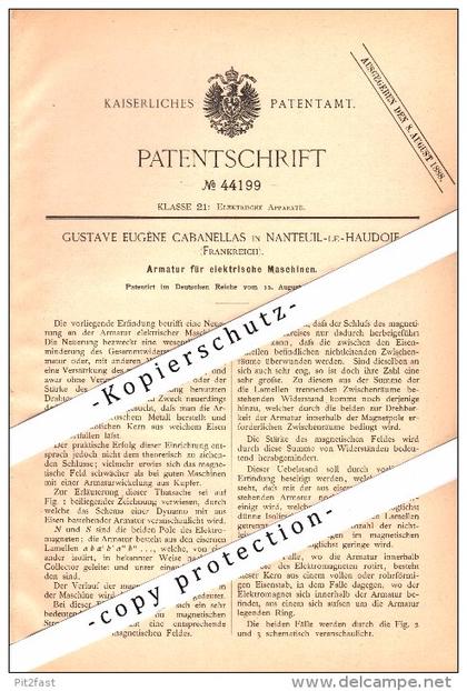 Original Patent - Gustave Cabanellas à Nanteuil-le-Haudouin , 1887 , Fournitures pour l'équipement électrique !!!