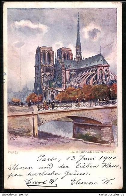 CPA Illustrateur Paris, Cathedrale Notre-Dame
