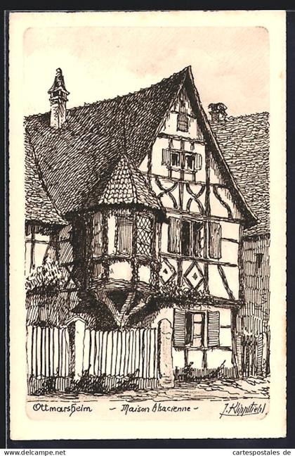 CPA Illustrateur Ottmarsheim, Maison Alsacienne
