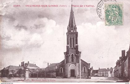 45 Ouzouer sur Loire place de l' eglise cpa cachet Ouzouer