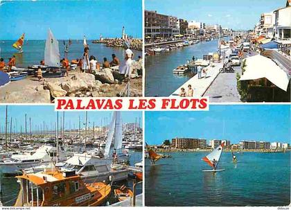 Carte Postale - 34 - Palavas les Flots - Multivues - Automobiles - Motos - Bateaux - Flamme Postale de Palavas les Flots