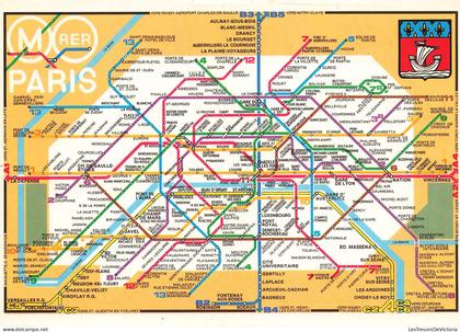 FRANCE - Paris - Plan de métro - Carte de transport - Lignes de métro - Stations - RER - Réseau ferré - Carte postale