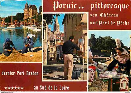 Carte Postale - 44 - Pornic - Multivues - Pêcheurs devant le Château - Vieille rue de Pornic - Les marchandes de dentell