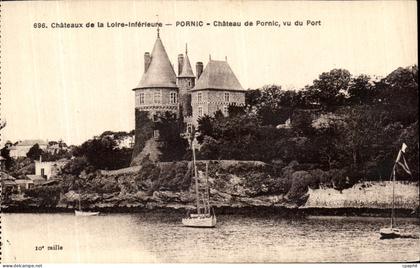 CPA Chateaux de la Lorie Inferieure Pornic Chateau de Pornic vu du Port Bateau