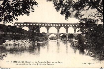 CPA Remoulins Gard Le Pont du Gard vu de face en amount sur la rive droite du Gardon