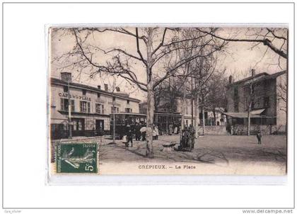 69 CREPIEUX (Rillieux la Pape) Place, animée, Tramway, Rémouleur, Café de la Place, ed ?, 191?