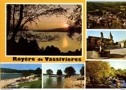 CPSM ROYERE DE VASSIVIERES la place la fontaine église Rigole du Diable lac
