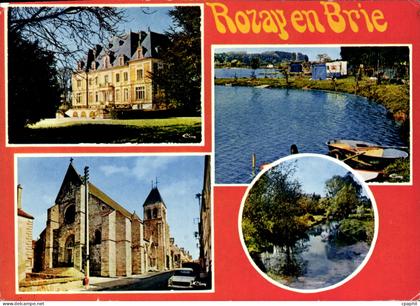 CPSM Rozay en Brie (S et M) Le Chateau l'eglise l'etang des Carreaux les Bords de l'Yerres