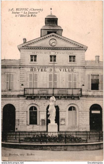 CPA  Carte Postale France  Ruffec Hôtel de Ville Statue la Jeunesse  VM104872