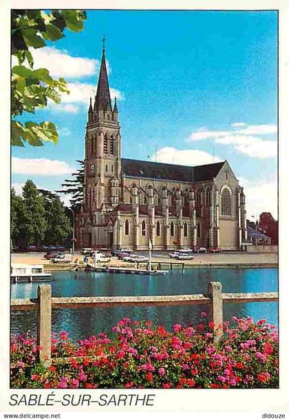Carte Postale - 72 - Sablé sur Sarthe - L'église et les bords de la Sarthe - Flamme Postale de Sablé sur Sarthe - CPM -