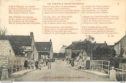 89 - Saint Clément - Rue de la Mairie - Animée - Un Festin à Saint Clément - Correspondance - Oblitération ronde de 1911