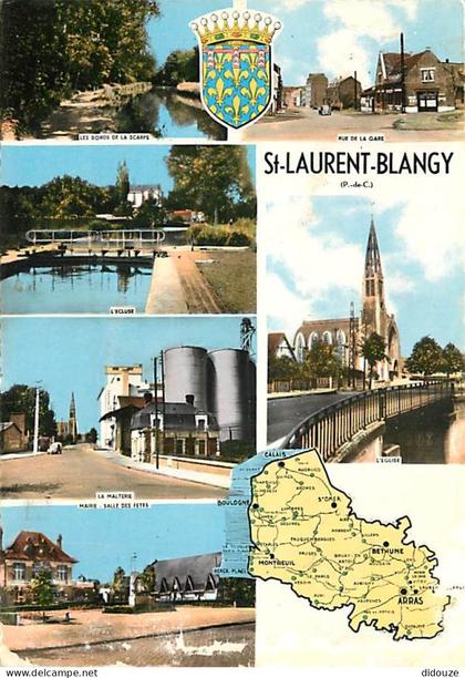 Carte Postale - 62 - Saint Laurent Blangy - Multivues - Blasons - Carte Géographique - Mention Photographie véritable -