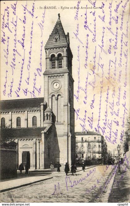 Saint Mande CPA Eglise et rue Armand Carre