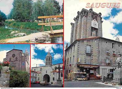 Carte Postale - 43 - Saugues - Multivues - Commerces - Monument aux Morts - Automobiles - Eglise - Flamme Postale - CPM