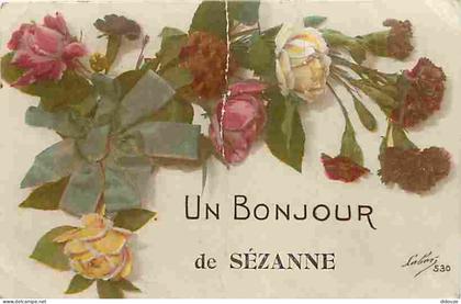 51 - Sézanne - Un bonjour de Sézanne - Voyagée en 1918 - Etat pli visible - CPA - Voir Scans Recto-Verso